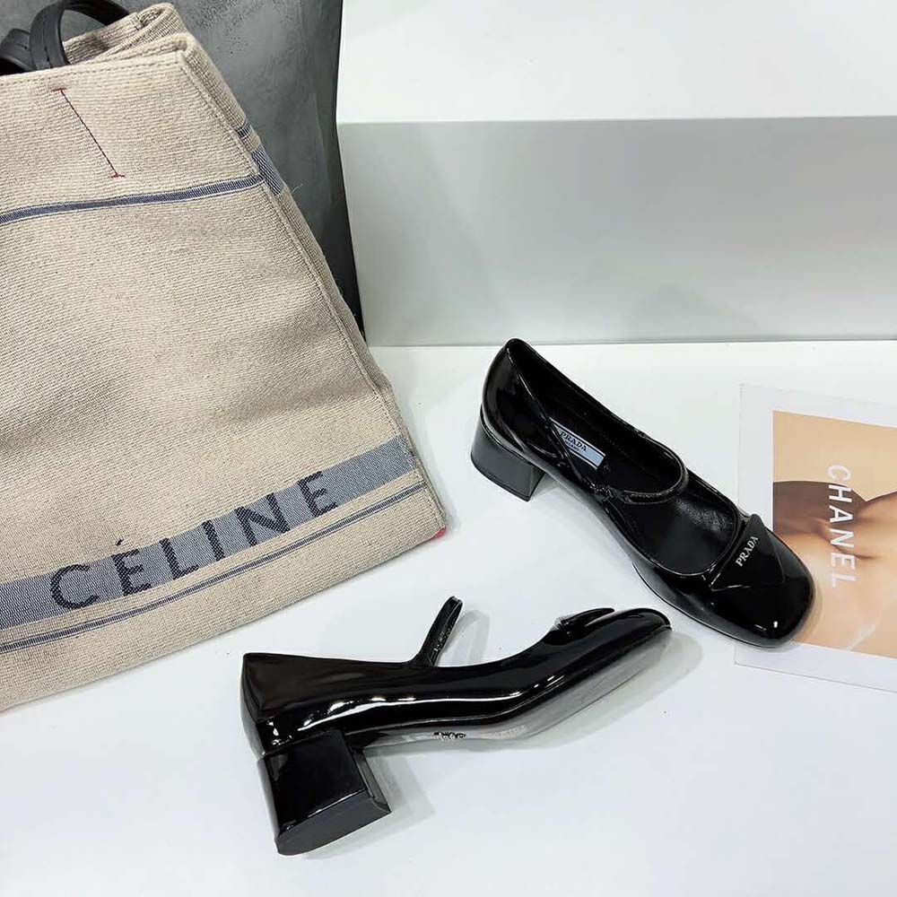 Prada Women Patent Leather Pumps in 45mm Heel Height-Black