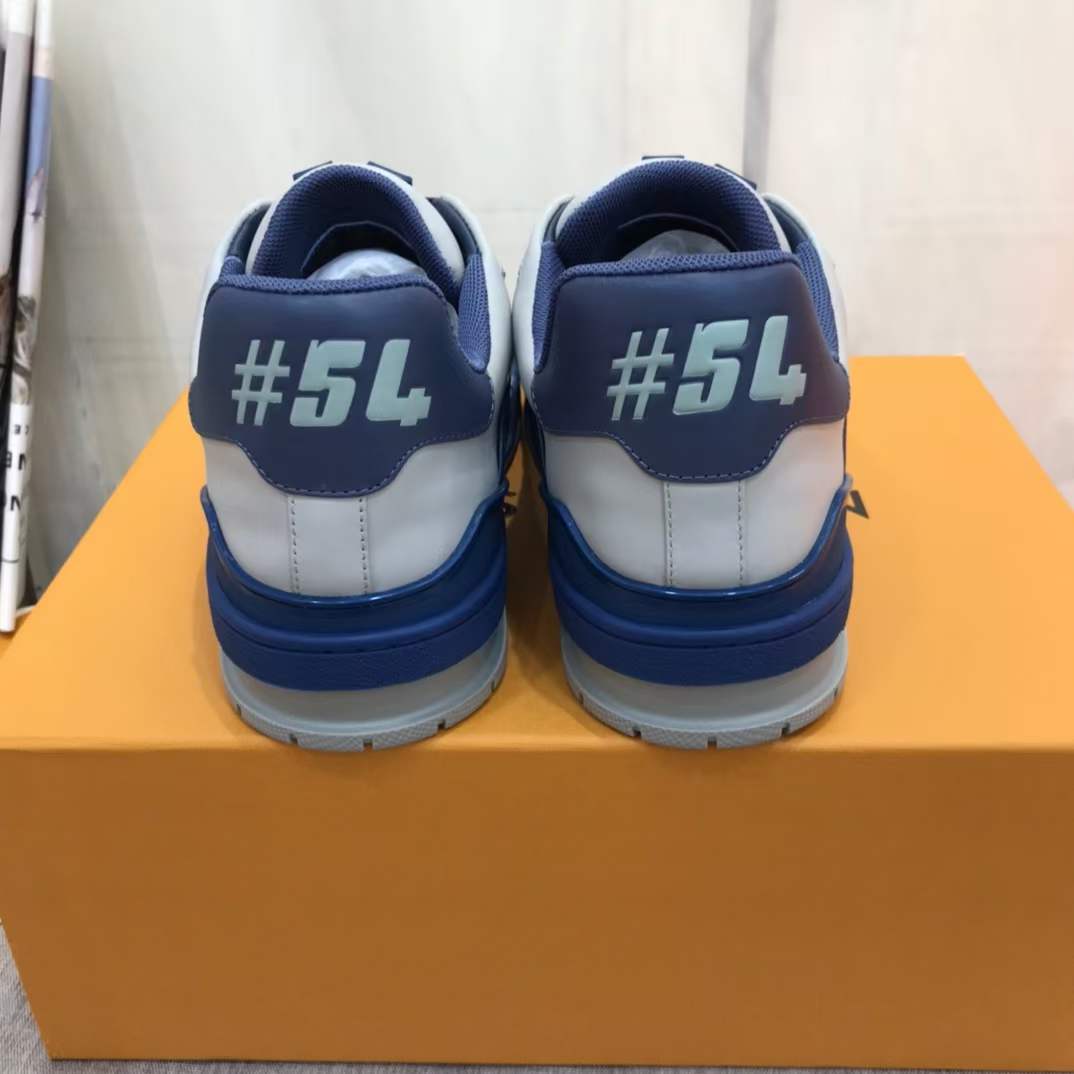 Louis Vuitton Unisex LV Trainer Sneaker Navy Blue Epi Calf Leather Rubber Outsole #54