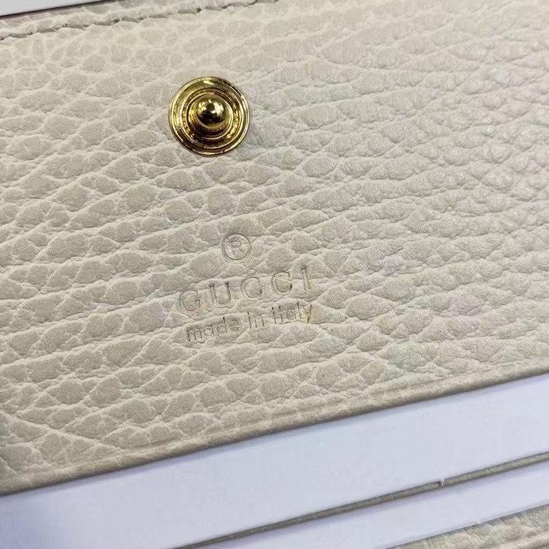 Gucci Unisex GG Marmont Card Case Wallet White Double G Beige Ebony Supreme Canvas