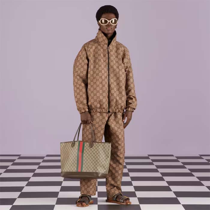 Gucci Unisex Ophidia GG Large Tote Bag Beige Ebony GG Supreme Canvas