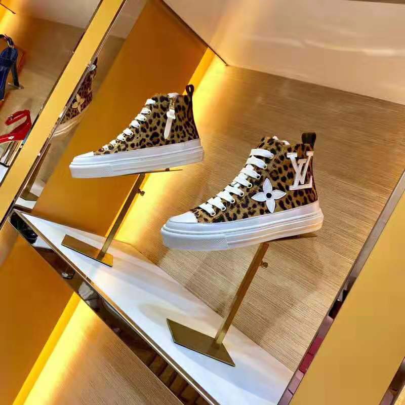 Louis Vuitton LV Unisex Stellar Sneaker Boot in Pony-Styled Calf Leather with Giant LV Monogram Flowers-Brown