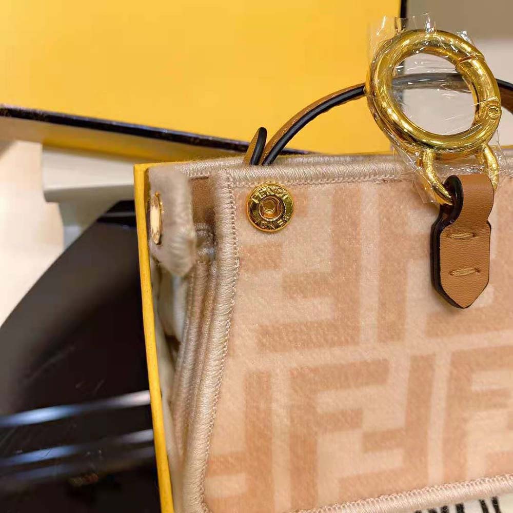 Fendi Women Nano Peekaboo Charm Beige Wool Charm-Pink