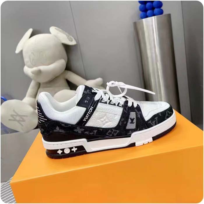 Louis Vuitton Unisex LV Trainer Sneaker Black Monogram Denim Monogram Embossed Grained Calf Leather