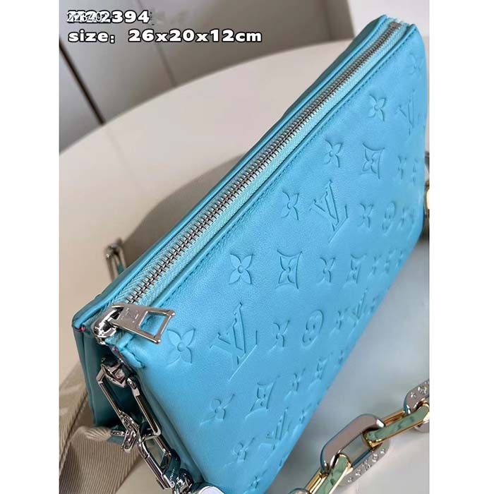 Louis Vuitton LV Women Coussin PM Handbag Azure Blue Lambskin Calfskin