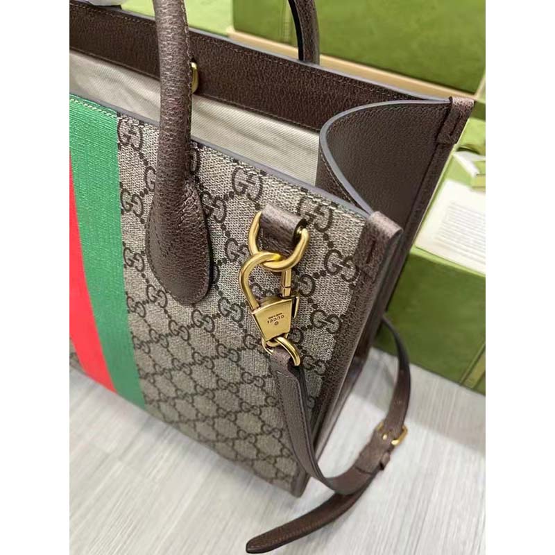 Gucci Unisex Tiger GG Small Tote Bag Beige Ebony GG Supreme Canvas