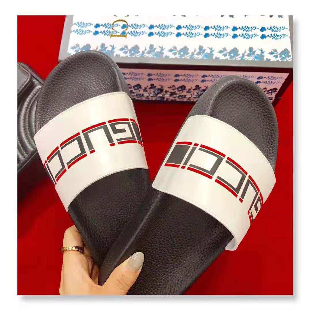 Gucci Unisex Gucci Stripe Rubber Slide Sandal 2cm Height-White