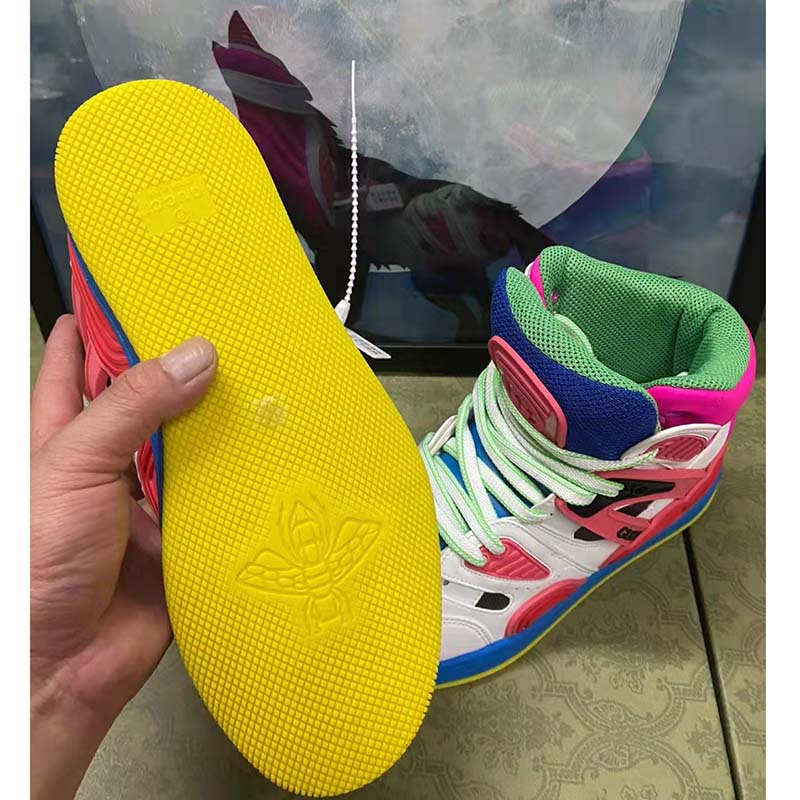 Gucci Unisex GG Gucci Basket Sneaker Pink Demetra Rubber Interlocking Grey Mesh