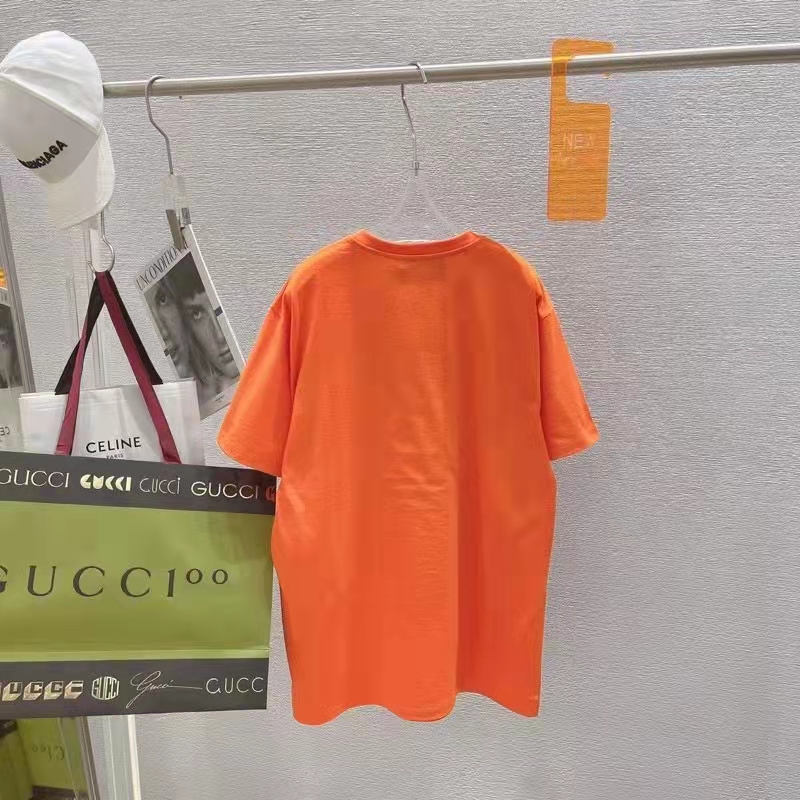 Gucci GG Men Gucci Tiger Cotton T-Shirt Orange Jersey Crewneck
