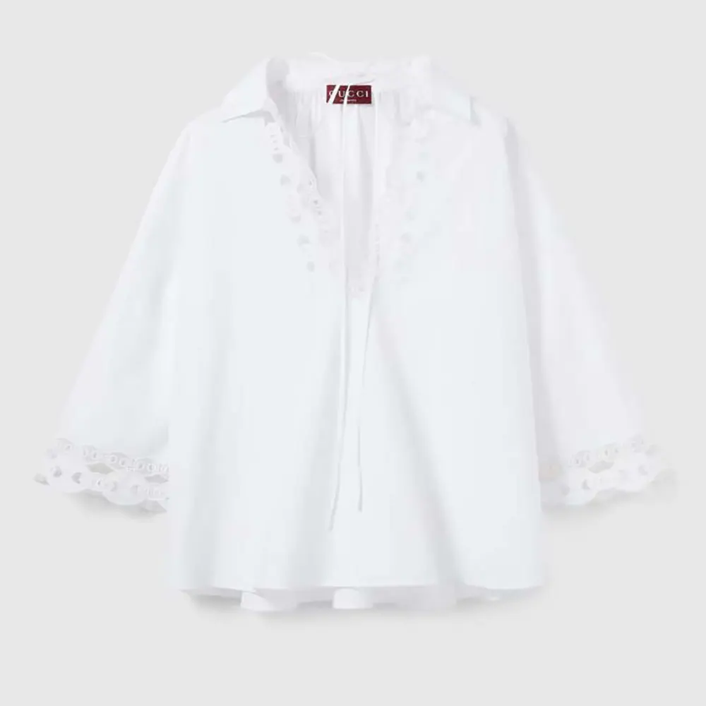 Gucci Women Cotton Poplin Shirt with Embroidery 826591
