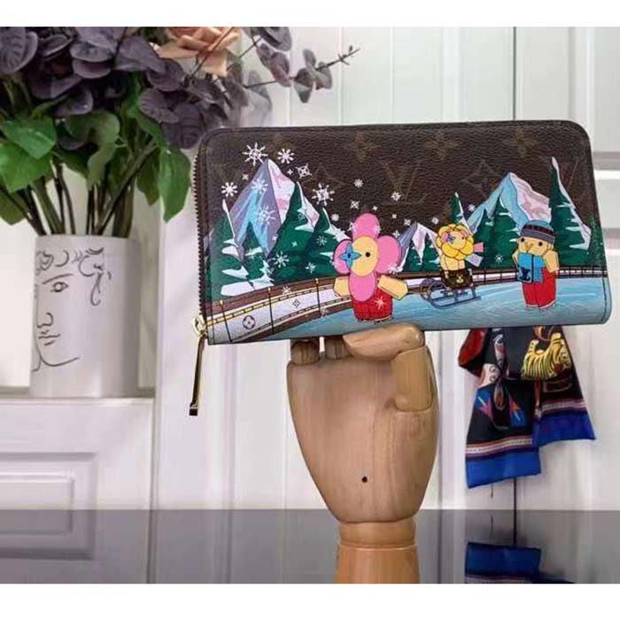 Louis Vuitton LV Unisex Zippy Wallet Pink Monogram Coated Canvas Grained Cowhide Leather