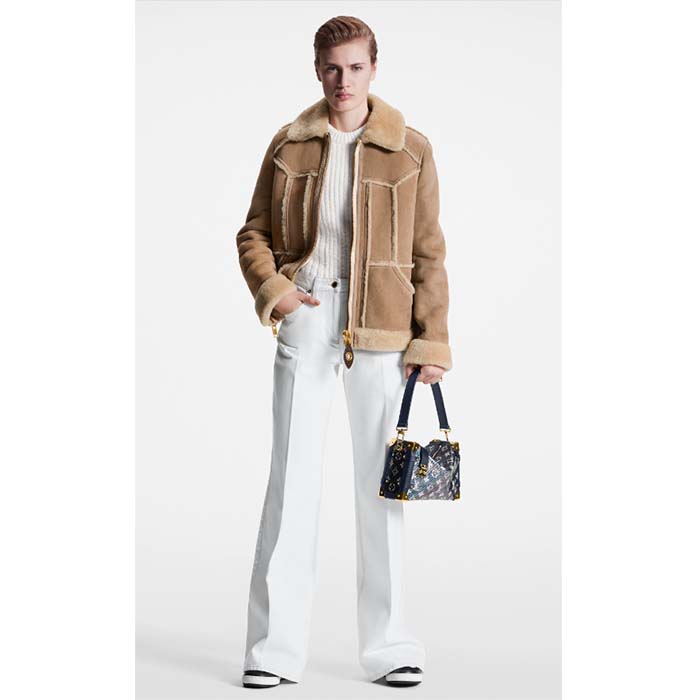 Louis Vuitton LV Unisex Side Trunk Blue Monogram Coated Canvas Cowhide Leather