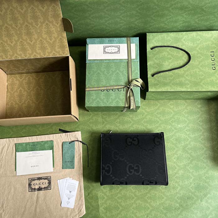 Gucci Unisex Jumbo GG Medium Messenger Bag Black Canvas Zip Closure