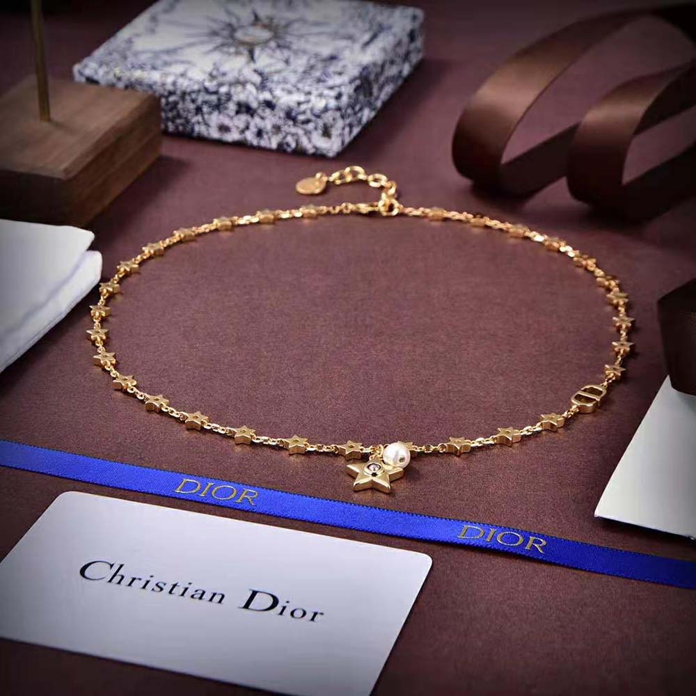 Dior Women Star Necklace Gold-Finish Metal with a White Resin Pearl and Mirror