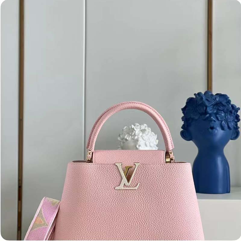 Louis Vuitton LV Women Capucines MM Handbag Pink Taurillon Leather Canvas