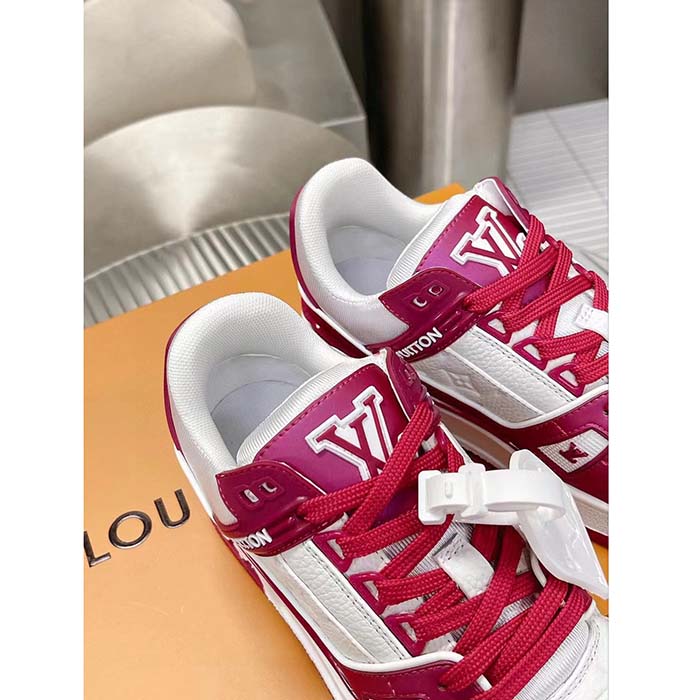 Louis Vuitton Unisex LV Trainer Sneaker Fuchsia Mix Materials Rubber Outsole Initials Monogram Flowers