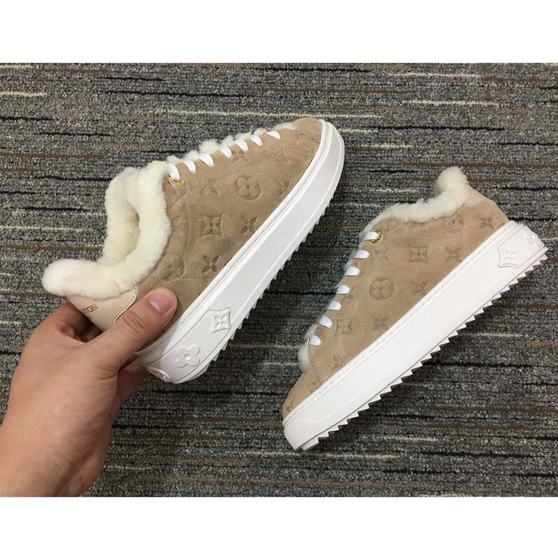 Louis Vuitton Women LV Time Out Sneaker Monogram Embossed Suede Calf Leather Shearling