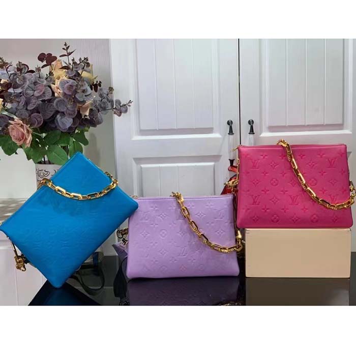 Louis Vuitton LV Women Coussin MM Handbag Blue Lambskin Zip Closure