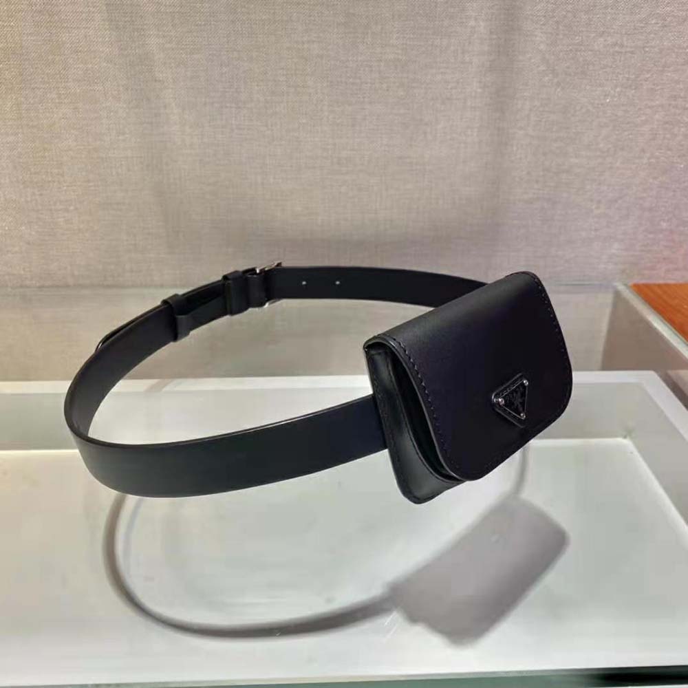 Prada Women Leather Belt With a Hybrid Multifunctional Design-Black