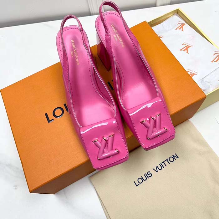 Louis Vuitton LV Women Shake Slingback Pump Pink Patent Calf Leather Lambskin 9.5 Cm Heel