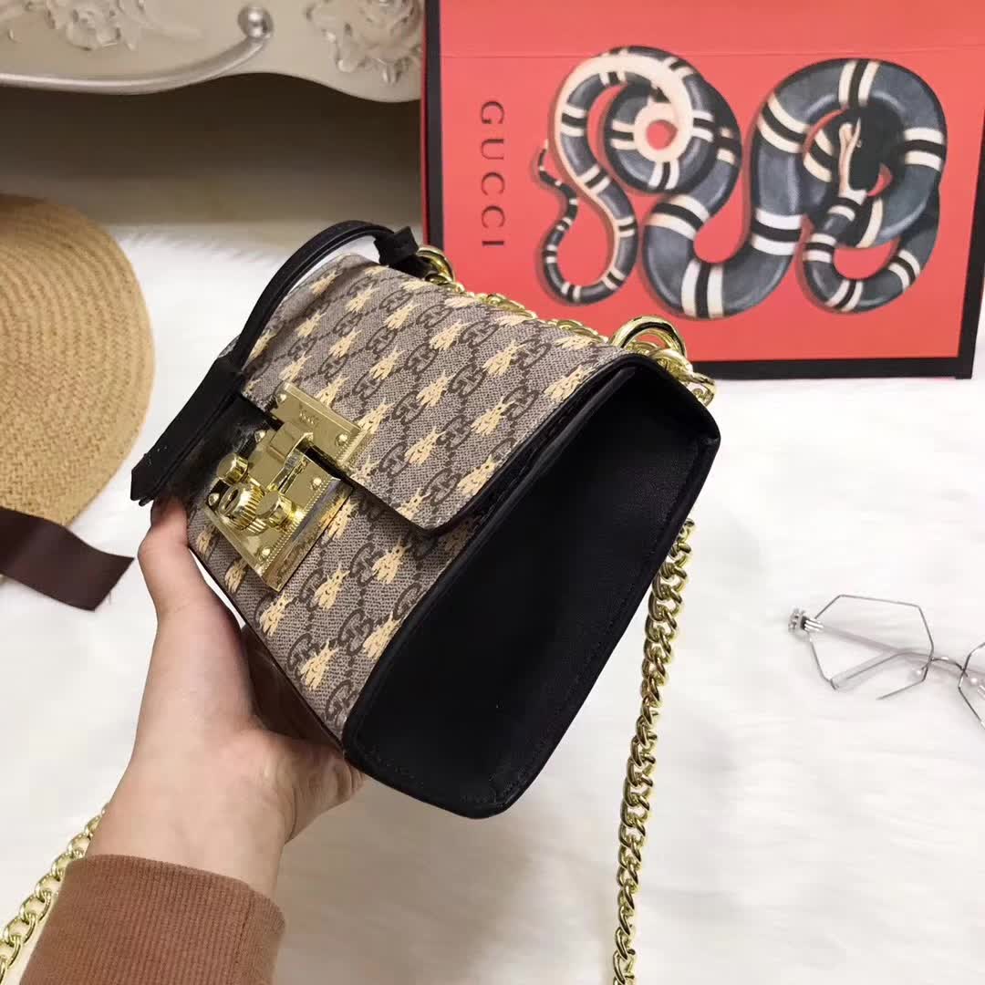 Gucci Padlock Small GG Bees Shoulder Bag in GG Supreme Canvas