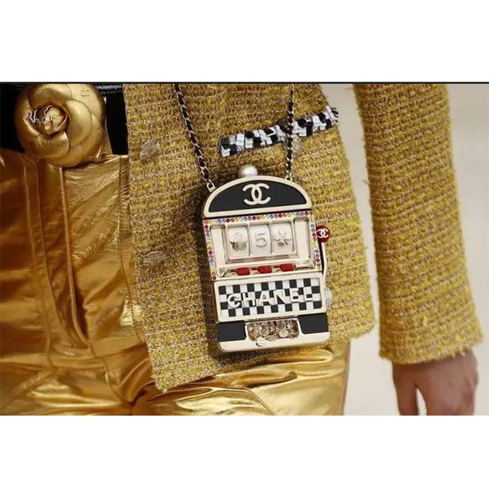 Chanel Women CC Slot Machine Minaudiere Resin Strass Imitation Pearl Gold-Tone Metal