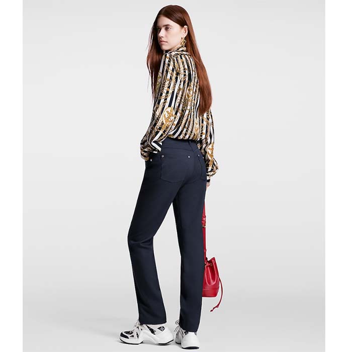 Louis Vuitton Women LV Striped Anchor Silk Shirt Marine 1AFL05