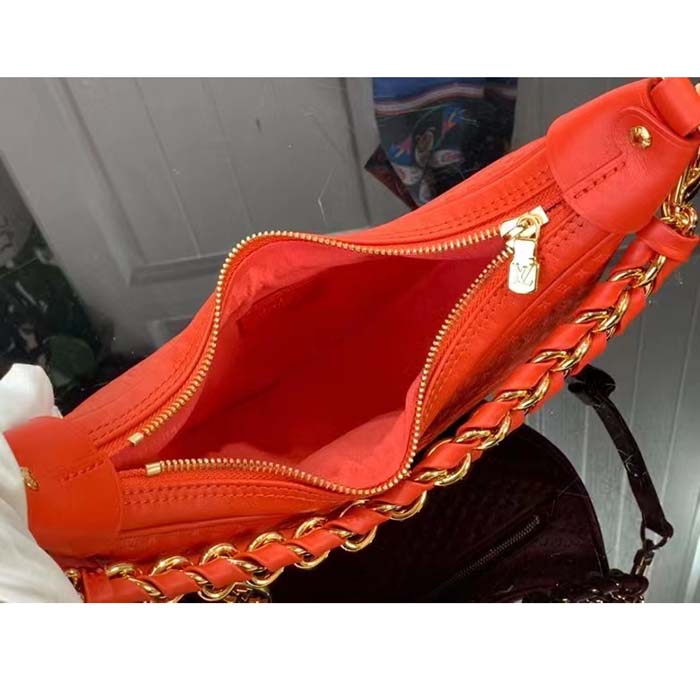 Louis Vuitton LV Women Loop Half-Moon Baguette Bag Red Calfskin Monogram Flowers