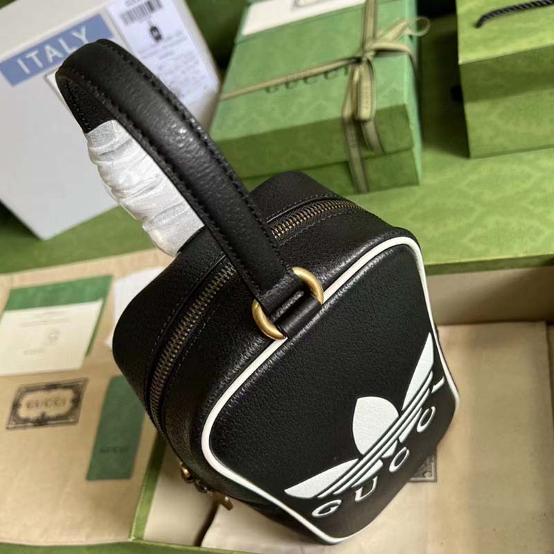 Gucci Unisex Adidas x Gucci Mini Top Handle Bag Black Leather GG Trefoil Print