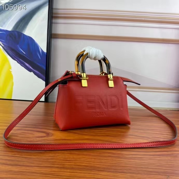 Fendi Women FF By The Way Mini Red Leather Small Boston Bag