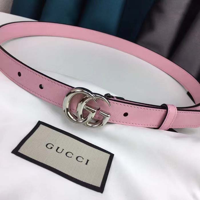 Gucci Unisex GG Marmont Thin Belt Light Pink Leather Double G Buckle 2 CM Width