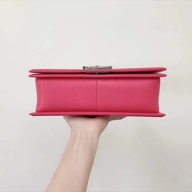 Chanel Women Leboy Flap Bag with Chain in Calfskin Leather-Rose