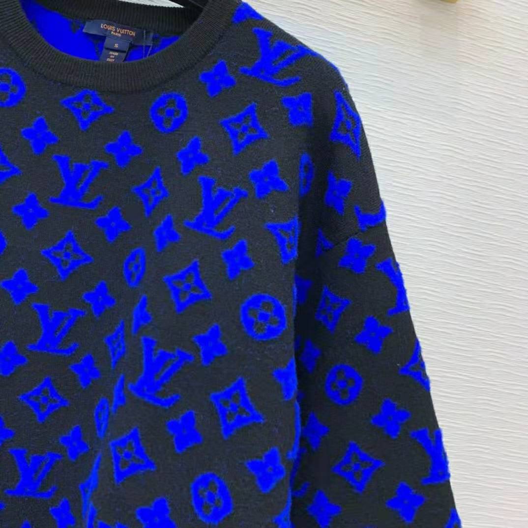 Louis Vuitton Women Full Monogram Jacquard Crew Neck Cotton Blue Regular Fit