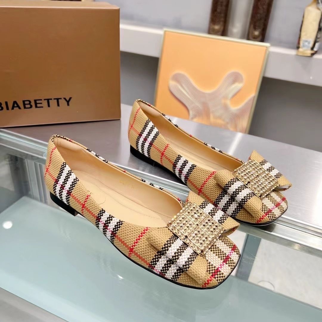 The latest plaid butterfly diamond buckle slip-on loafers PD042025051914