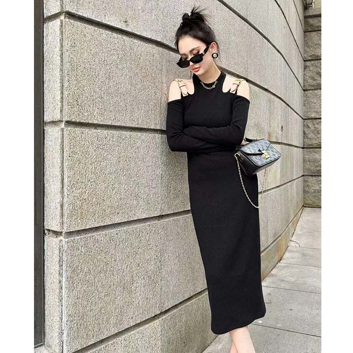 Louis Vuitton LV Women Eyelet Tab Dress Black Cotton Regular Fit Adjustable VVN Leather Tabs