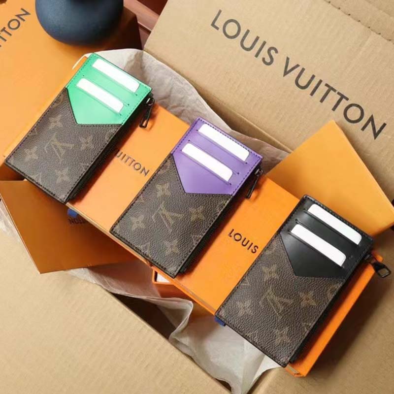 Louis Vuitton LV Unisex Coin Card Holder Monogram Macassar Coated Canvas Green
