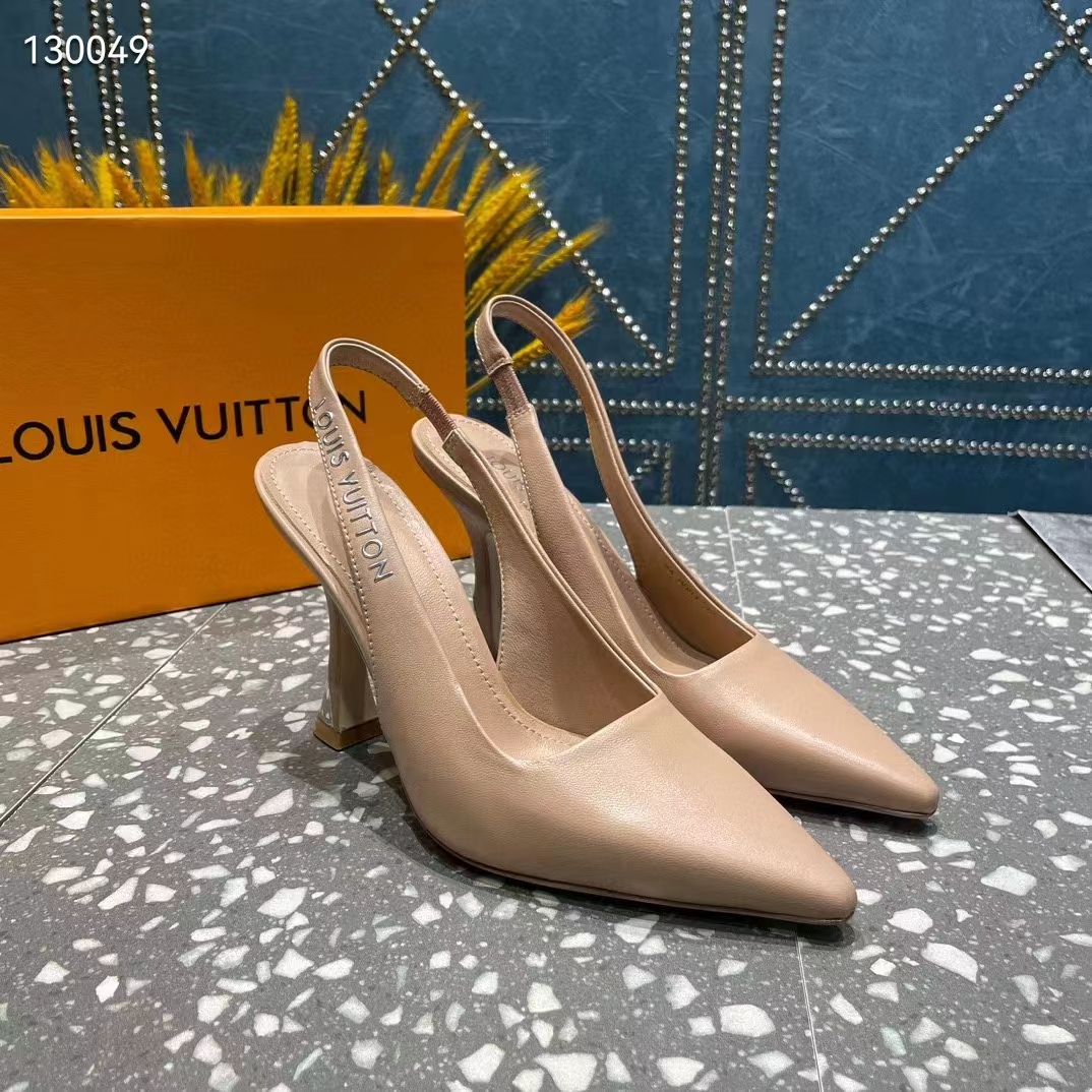 Louis Vuitton LV Women Sparkle Slingback Pump Nude Pink Calf Leather Elasticized 9.5 Cm Heel