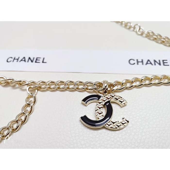 Chanel Women CC Belt Gold Tone Metal Black Chanel Logo