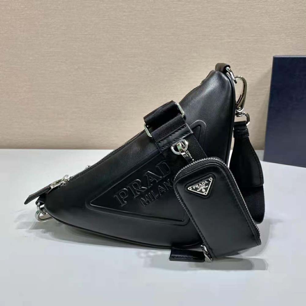 Prada Women Leather Triangle Shoulder Bag-Black
