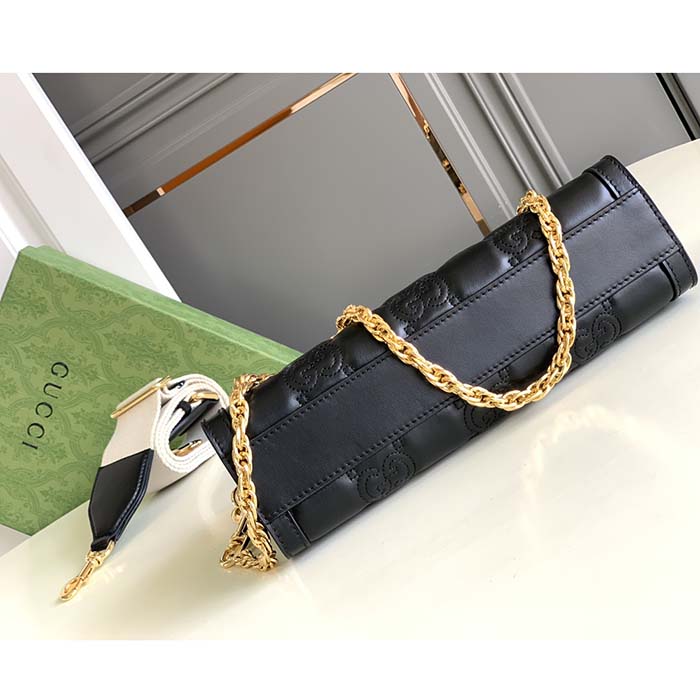 Gucci Women GG Matelassé Leather Small Bag Black Double G