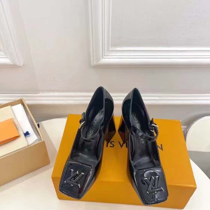 Louis Vuitton LV Women Shake Pump Black Patent Calf Leather Lambskin 8.5 CM Heel