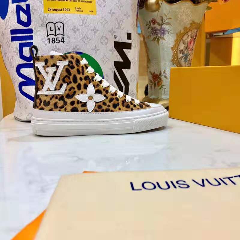 Louis Vuitton LV Unisex Stellar Sneaker Boot in Pony-Styled Calf Leather with Giant LV Monogram Flowers-Brown