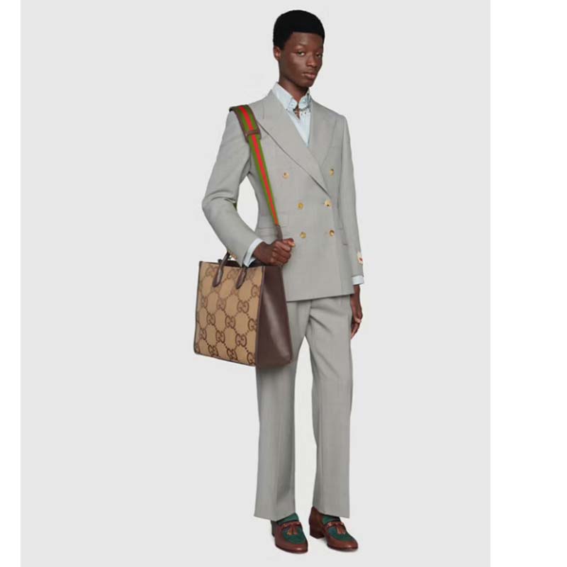 Gucci Unisex Tote Bag Jumbo GG Camel Ebony Jumbo GG Canvas