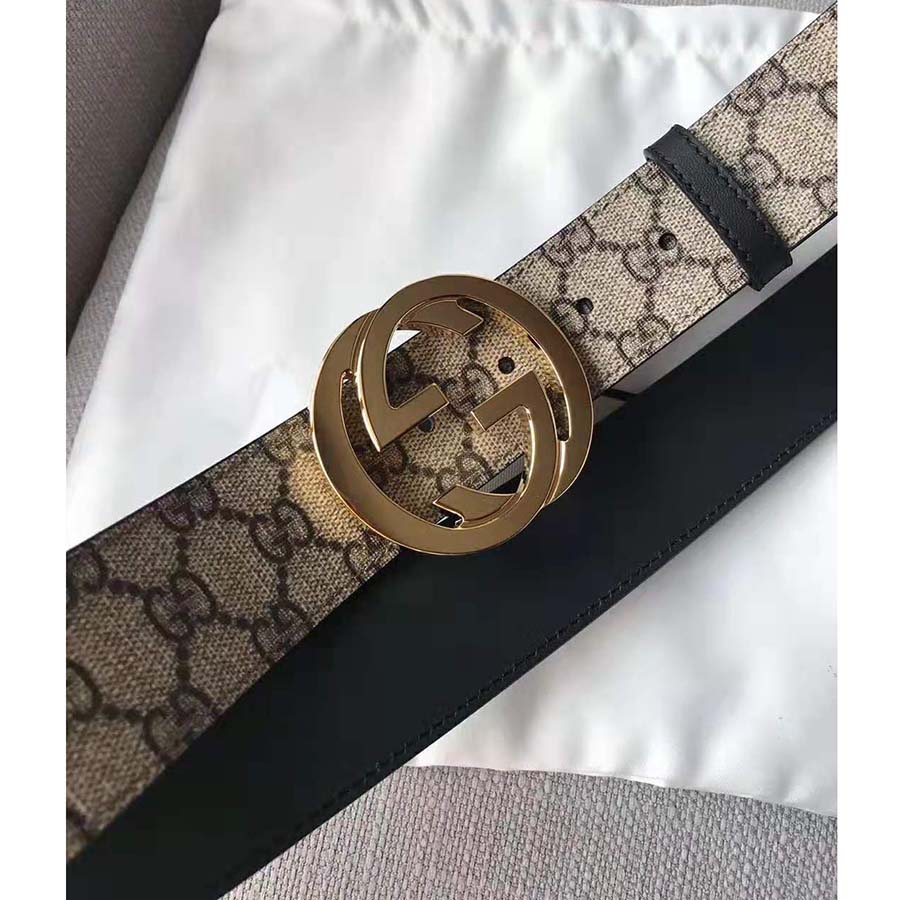 Gucci Unisex GG Supreme Belt with G Buckle in Beige/Ebony GG Supreme Canvas