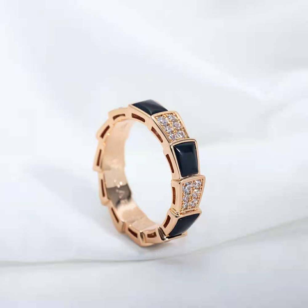 Bvlgari Women Serpenti Viper Band Ring in 18 KT Rose Gold-Black