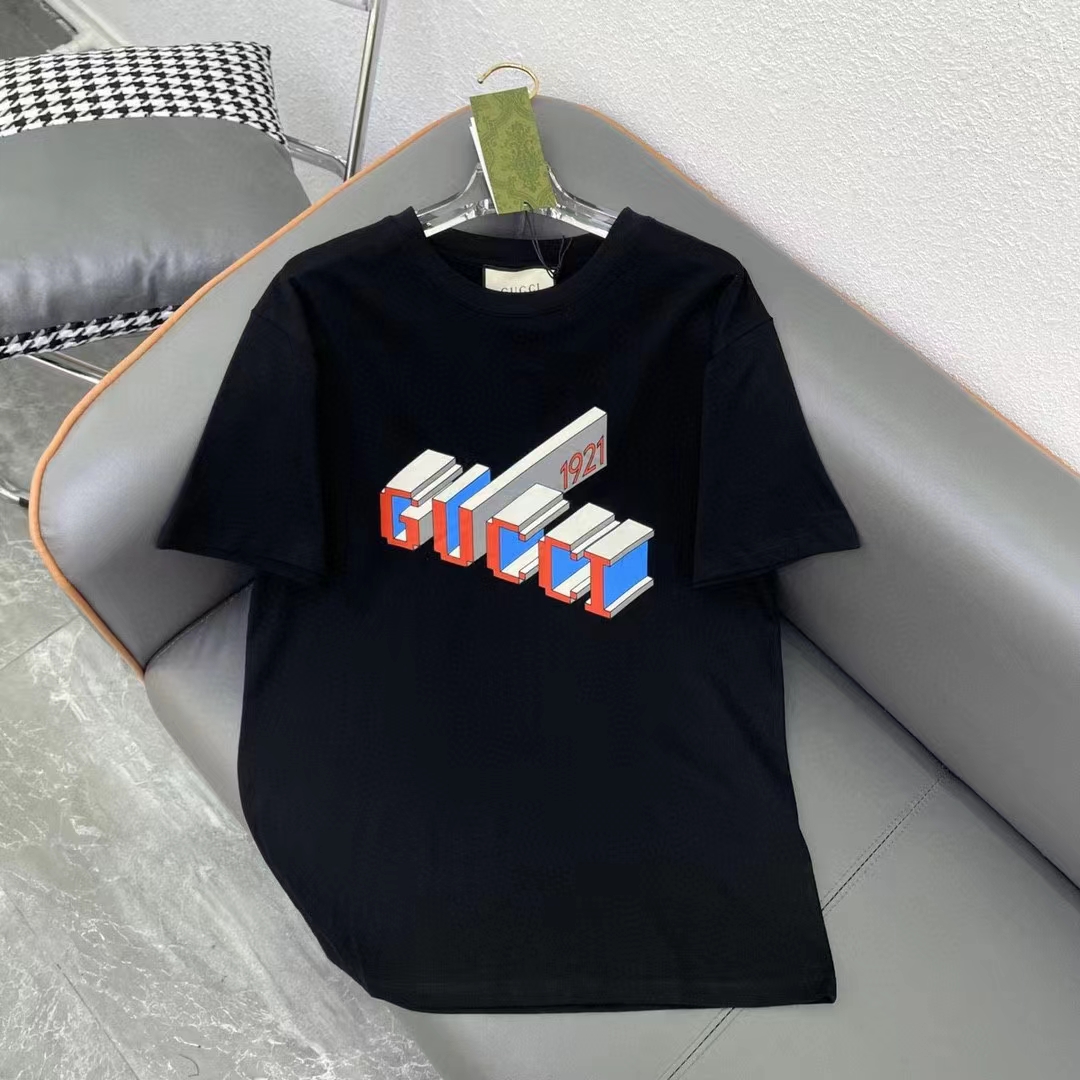 Gucci Women GG Cotton Jersey T-Shirt Black Crewneck Short Sleeves