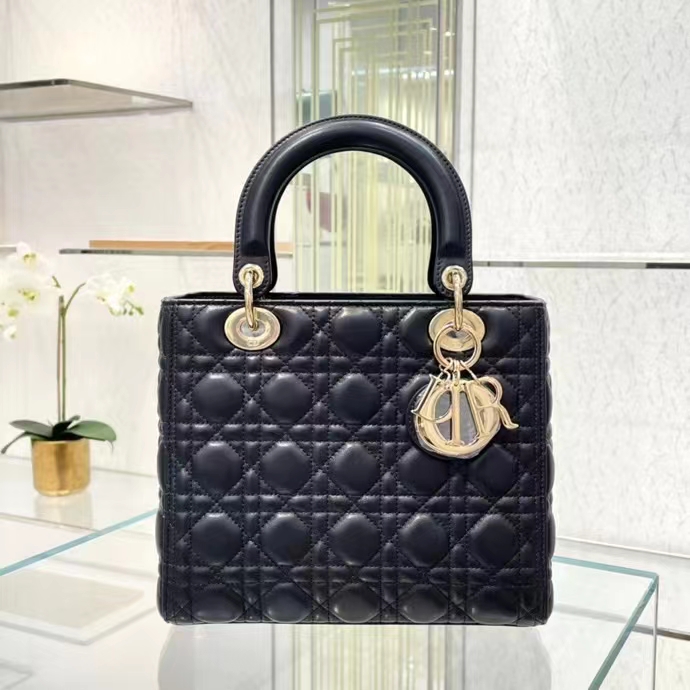 Dior Women CD Medium Lady Dior Bag Black Cannage Lambskin