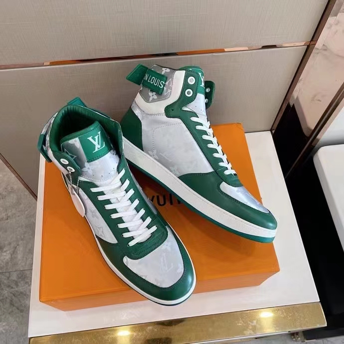 Louis Vuitton LV Unisex Rivoli Sneaker Boot Green Calf Leather Monogram Metallic Canvas