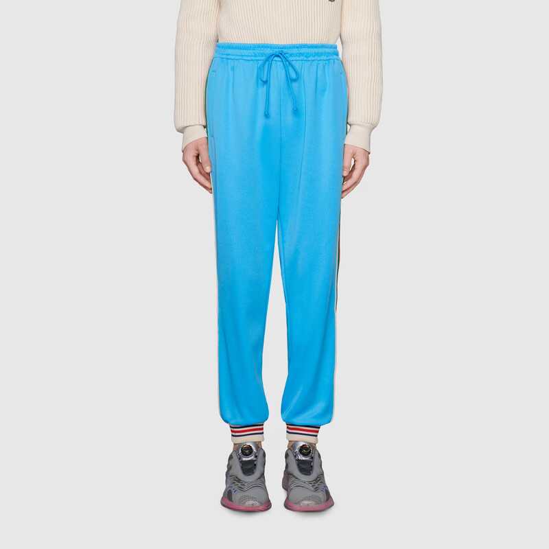 Gucci Men Technical Jersey Jogging Pant with Web Interlocking G-Blue