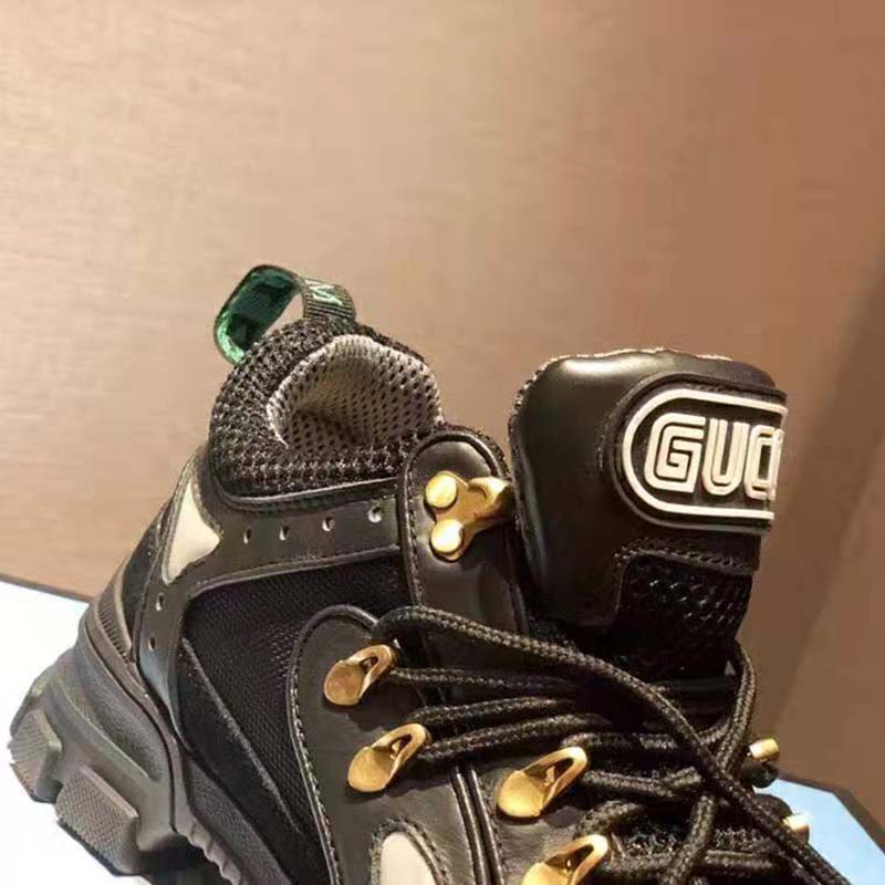 Gucci Unisex Flashtrek Sneaker with Removable Crystals in Black Leather 5.6 cm Heel