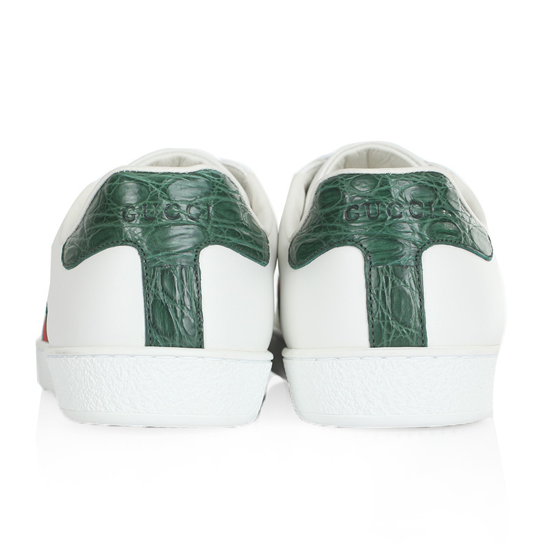 Gucci Men Ace Low-top Sneaker Shoes in Leather with Web-Green